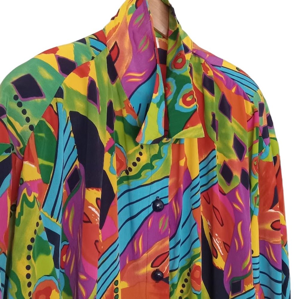 Euc | Multi Color | Light Wt | Button Up | Collar… - image 2